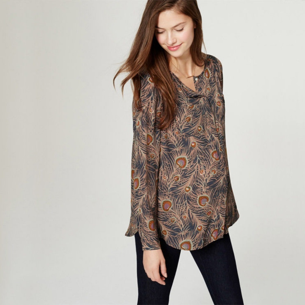 Loft Ann Taylor Womens M Peacock Feather Blouse